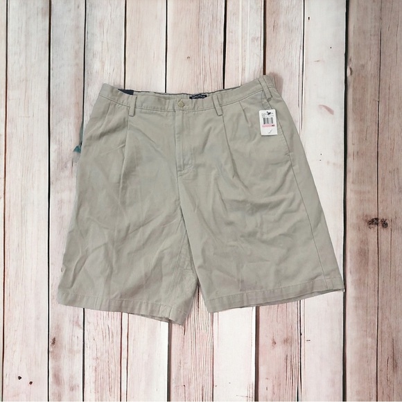 Nautica Other - Nautica True Khaki Mens Khaki Pleated Chino Shorts Size 40x11 100% Cotton NWT